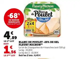 Super U BLANC DE POULET -25% DE SEL FLEURY MICHON (3) offre