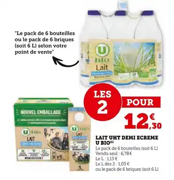 Super U LAIT UHT DEMI ECREME U BIO (¹) offre