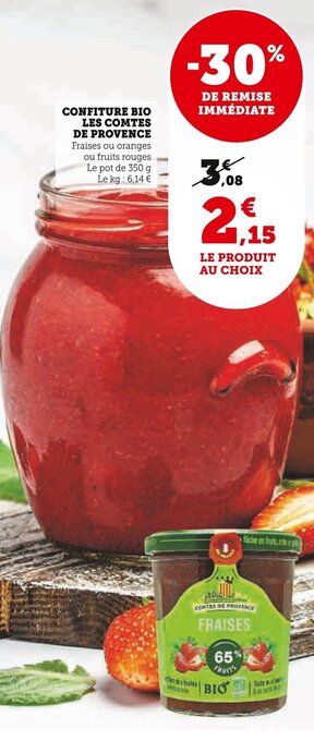 Super U CONFITURE BIO LES COMTES DE PROVENCE offre