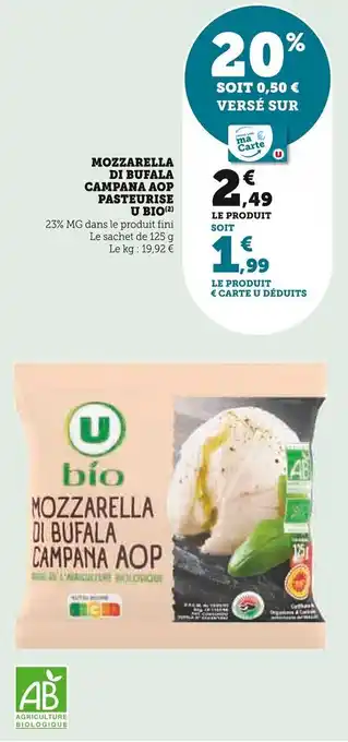 Super U MOZZARELLA DI BUFALA CAMPANA AOP PASTEURISE offre