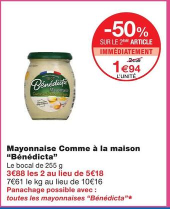 Monoprix Bénédicta mayonnaise comme à la maison offre