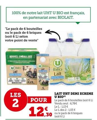 U Express U bio lait uht demi ecreme offre