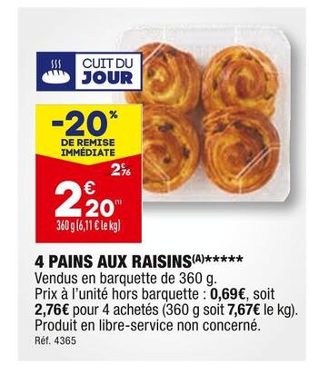 ALDI 4 pains aux raisins offre