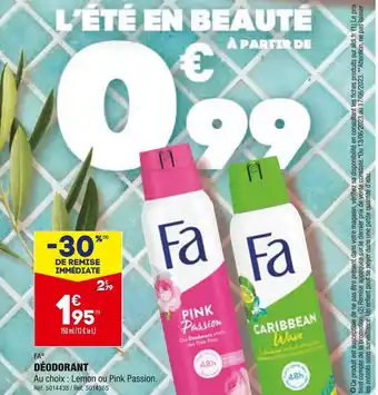 ALDI Fa déodorant offre
