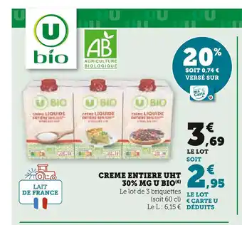 U Express U bio crème entiere uht 30% mg offre