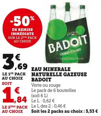 Super U Badoit eau minerale naturelle gazeuse offre