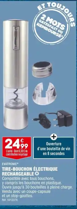 ALDI Evatronic tire-bouchon électrique rechargeable offre