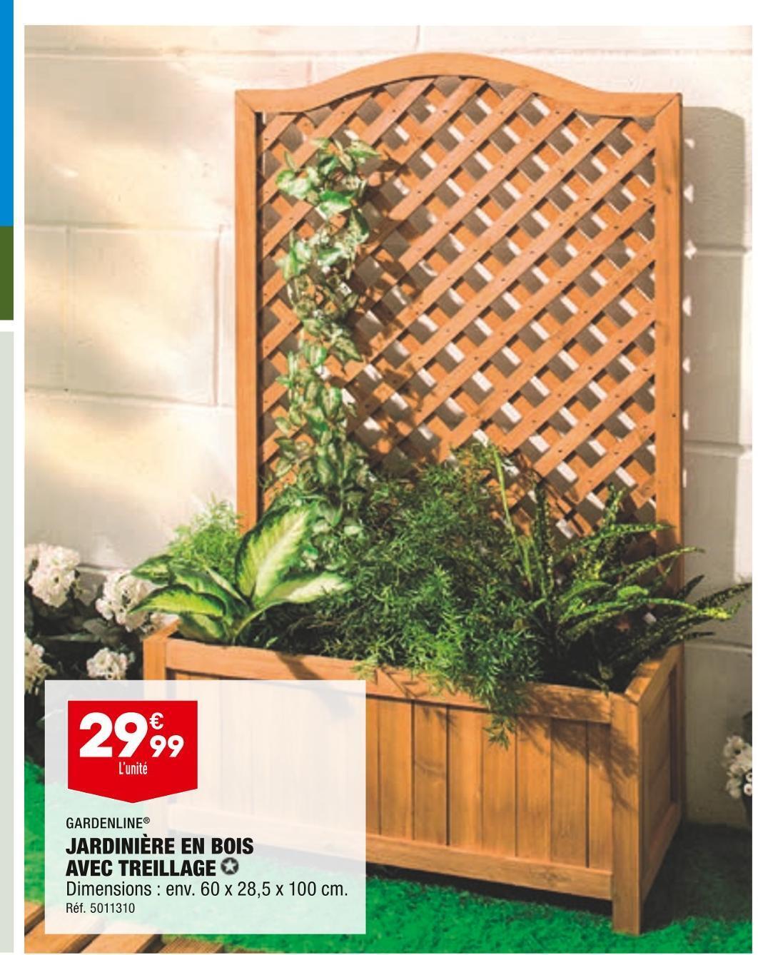 Promo Gardenline jardinière en bois avec treillage chez ALDI