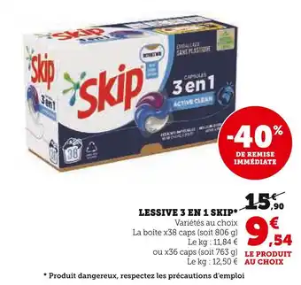 Super U Skip lessive 3 en 1 * offre