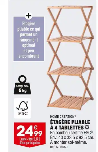 ALDI Home creation étagère pliable à 4 tablettes offre