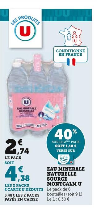 Super U U eau minerale naturelle source montcalm offre