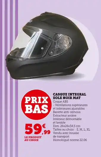 Super U Eole casque integral noir mat offre