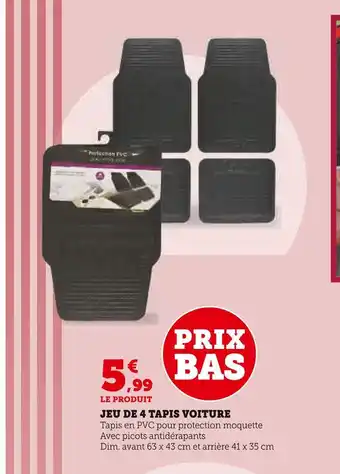 Hyper U Jeu de 4 tapis voiture offre