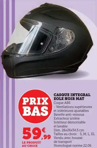 Super U Casque integral eole noir mat offre