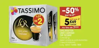 Leader Price Café dosettes long classique l'or tassimo offre