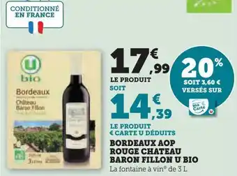 U Express Bordeaux aop rouge chateau baron fillon u bio offre