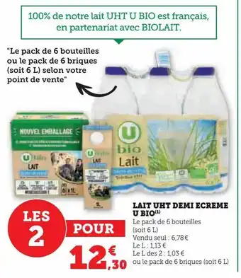 Hyper U Lait uht demi ecreme u bio offre