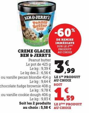 Hyper U Creme glacee ben & jerry's offre