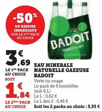 Hyper U Eau minerale naturelle gazeuse badoit offre