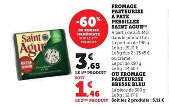 U Express Fromage pasteurise a pate persillee saint agur offre