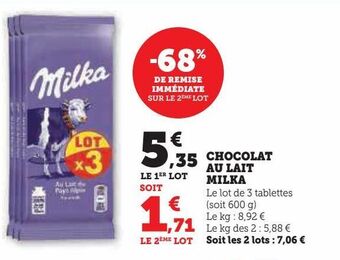 U Express Chocolat au lait milka offre