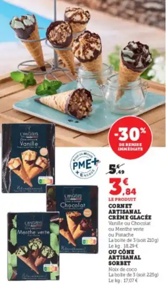 Super U CORNET ARTISANAL CREME GLACÉE offre
