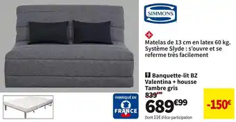 Conforama Simmons banquette-lit bz valentina + housse tambre gris valentina offre