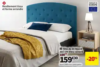 Conforama Tete de lit 165 cm bleu canard njord offre