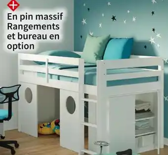 Conforama Lit mi-haut 90x190 cm blanc offre