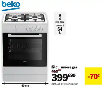 Conforama Beko cuisinière gaz fsg62000dw offre
