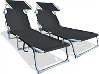 Amazon Vounot lot de 2 chaise longue bain de soleil avec pare soleil | transat pliable avec parasol | bain de soleil inclinable e... offre