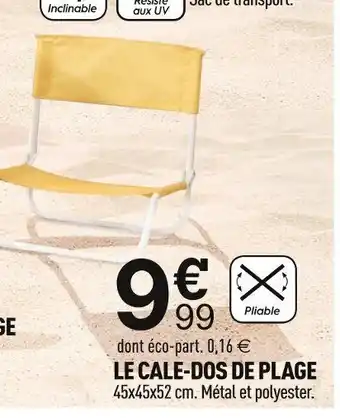 Centrakor LE CALE-DOS DE PLAGE 45x45x52 cm. Métal et polyester. offre