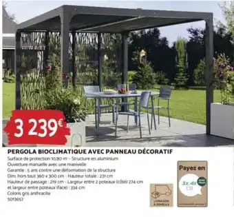 Bricomarché PERGOLA BIOCLIMATIQUE AVEC PANNEAU DÉCORATIF offre