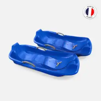 Truffaut Lot de 2 luges 2 places bleues avec freins. ficelle et poignée tire luge. made in france offre