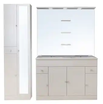 Ensemble meuble de salle de bains l.120 cm avec double vasque et miroir + colonne l.50 cm coloris blanc atrato