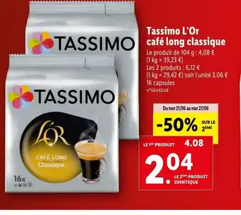 Lidl TASSIMO café long classique offre