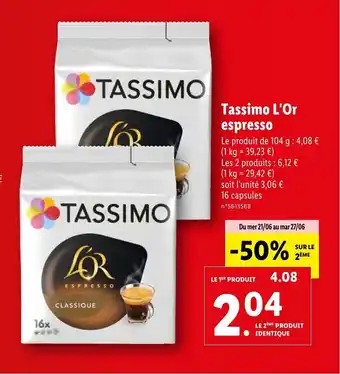 Lidl Tassimo L'Or espresso offre