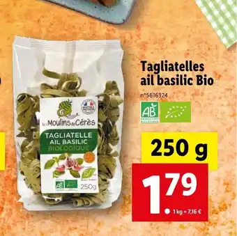 Lidl Tagliatelles ail basilic Bio offre