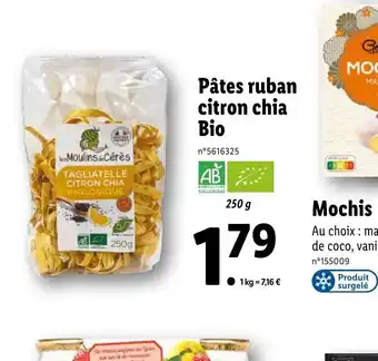 Lidl Pâtes ruban citron chia Bio offre