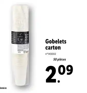 Lidl Gobelets carton offre
