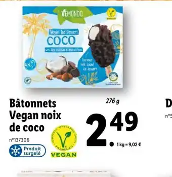 Lidl Bâtonnets Vegan noix de coco offre