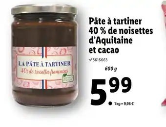 Lidl Pâte à tartiner 40 % de noisettes d'Aquitaine offre