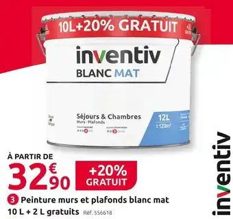 Mr Bricolage Inventiv peinture murs et plafonds blanc mat 10 l + 2 l gratuits offre