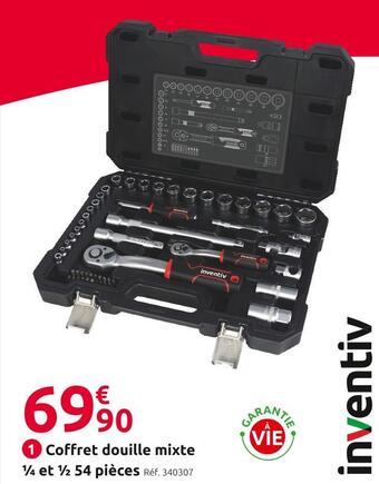 Inventiv coffret douille mixte ¼ et ½ 54 pièces