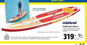 Lidl Paddle Race Mistral Facile à transporter grâce au format compact et au sac à dos pratique offre