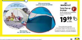 Lidl Rocktrail Tente Pop-up 34 de plage offre