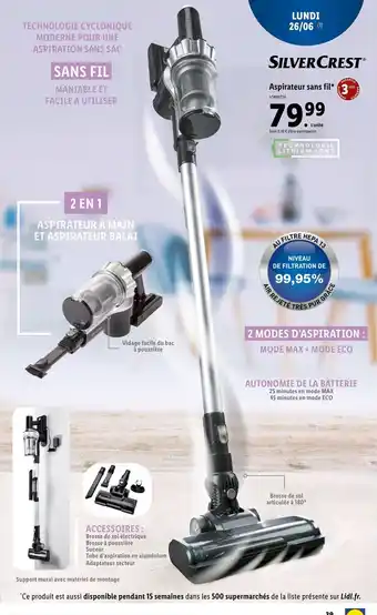 Lidl SILVERCRESTⓇ Aspirateur sans fil* offre