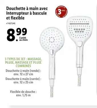 Lidl Douchette à main avec interrupteur à bascule et flexible offre
