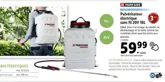 Lidl Pulvérisateur électrique sans fil 20V 16L offre