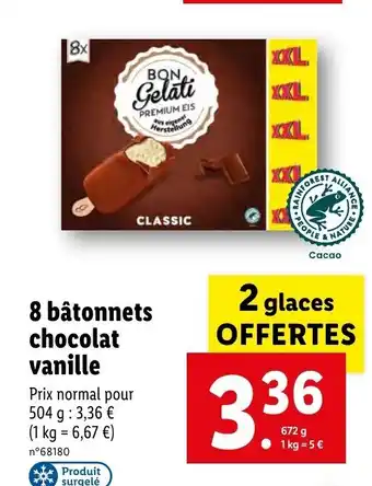Lidl 8 bâtonnets chocolat vanille offre